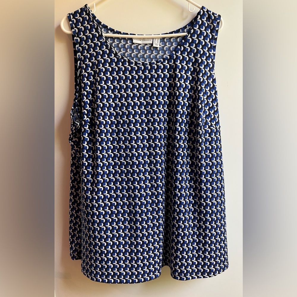 Susan Graver Navy Blue Patterned Sleeveless Top